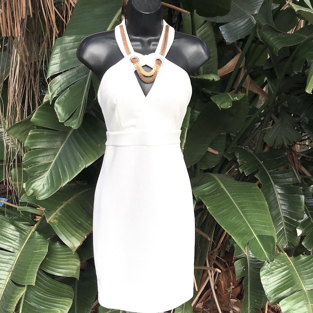 Cut out halter dress with chain detail